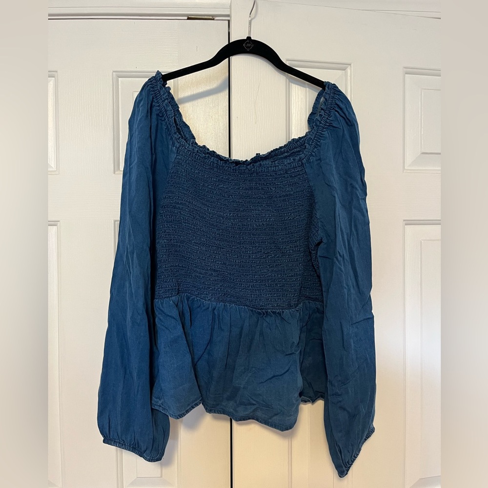 Chambray Smocked Blouse